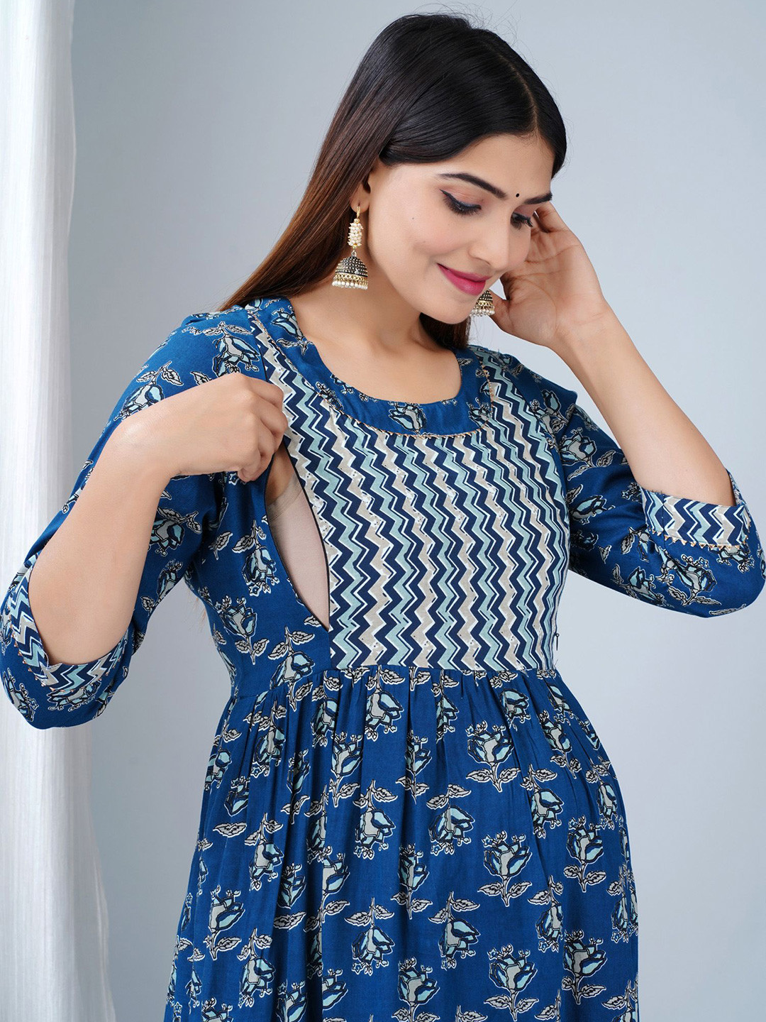 TANISHA Floral Printed Maternity A-Line Midi Dress