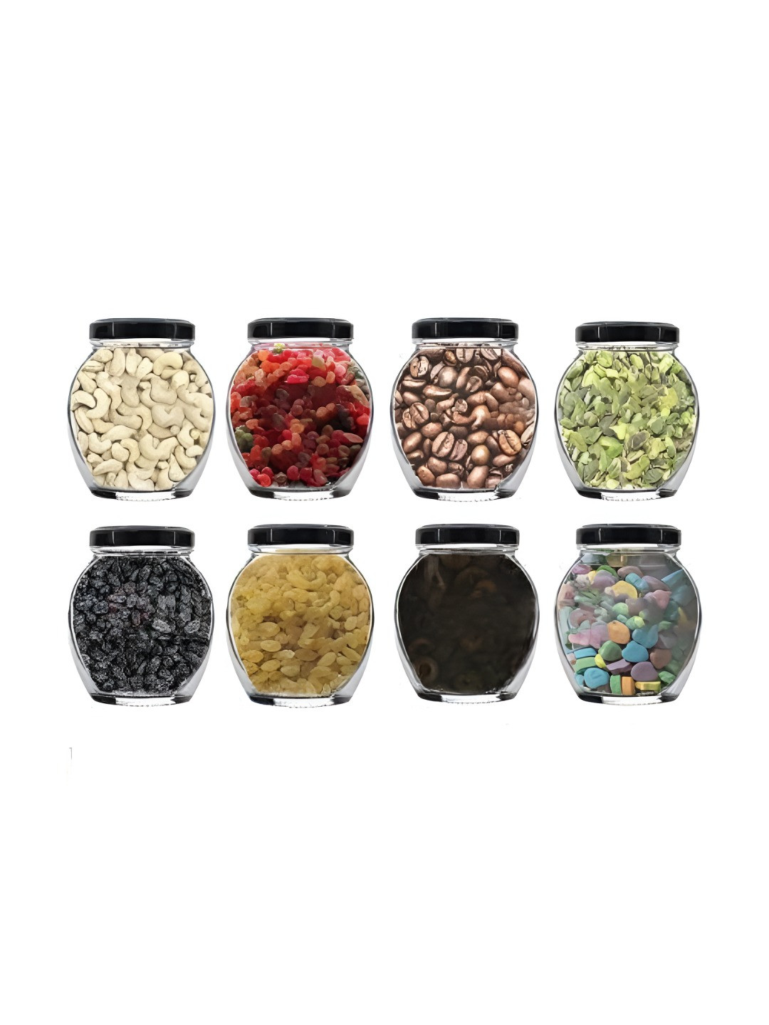 CROCO JAR Piramal Transparent & Black 8 Pieces Glass Containers - 400 ml