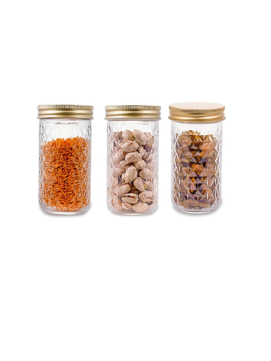 CROCO JAR Piramal Transparent & Golden 3 Pieces Glass Containers - 350 ml