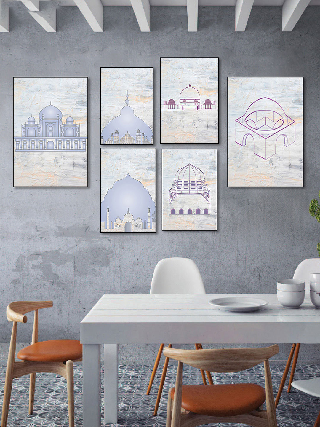 nestroots Islamic Heritage White & Purple 5 Pieces Canvas Wall Paintings