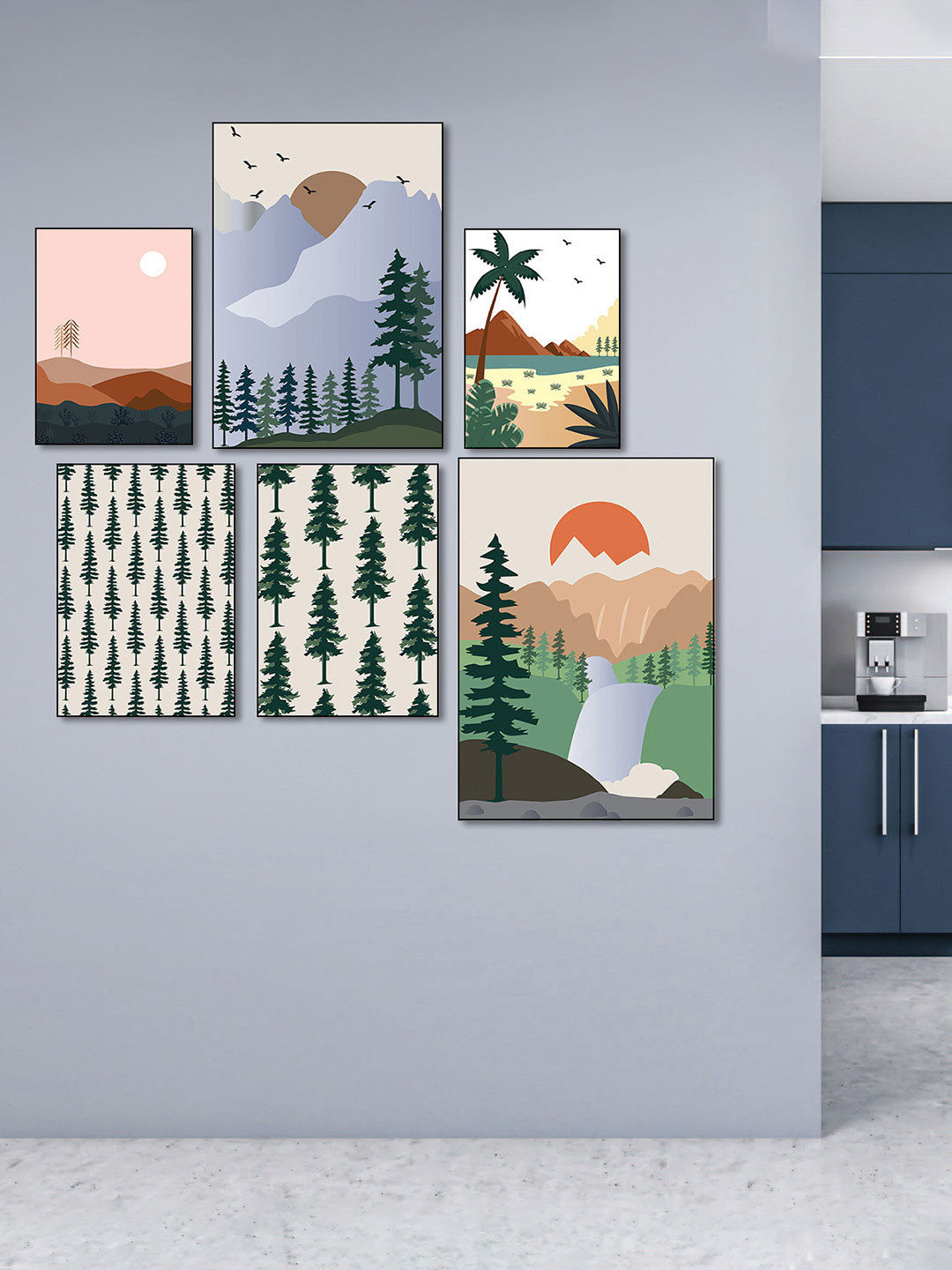 nestroots Coastal Rhapsody Blue & Red 6 Pieces Canvas Wall Paintings