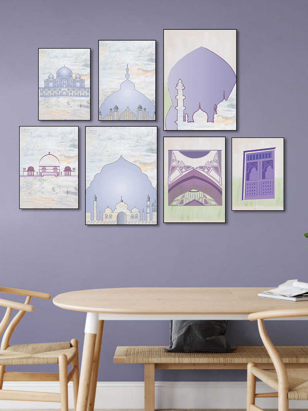 nestroots Stunning Islamic Tomb White & Purple 7 Pieces Canvas Wall Paintings