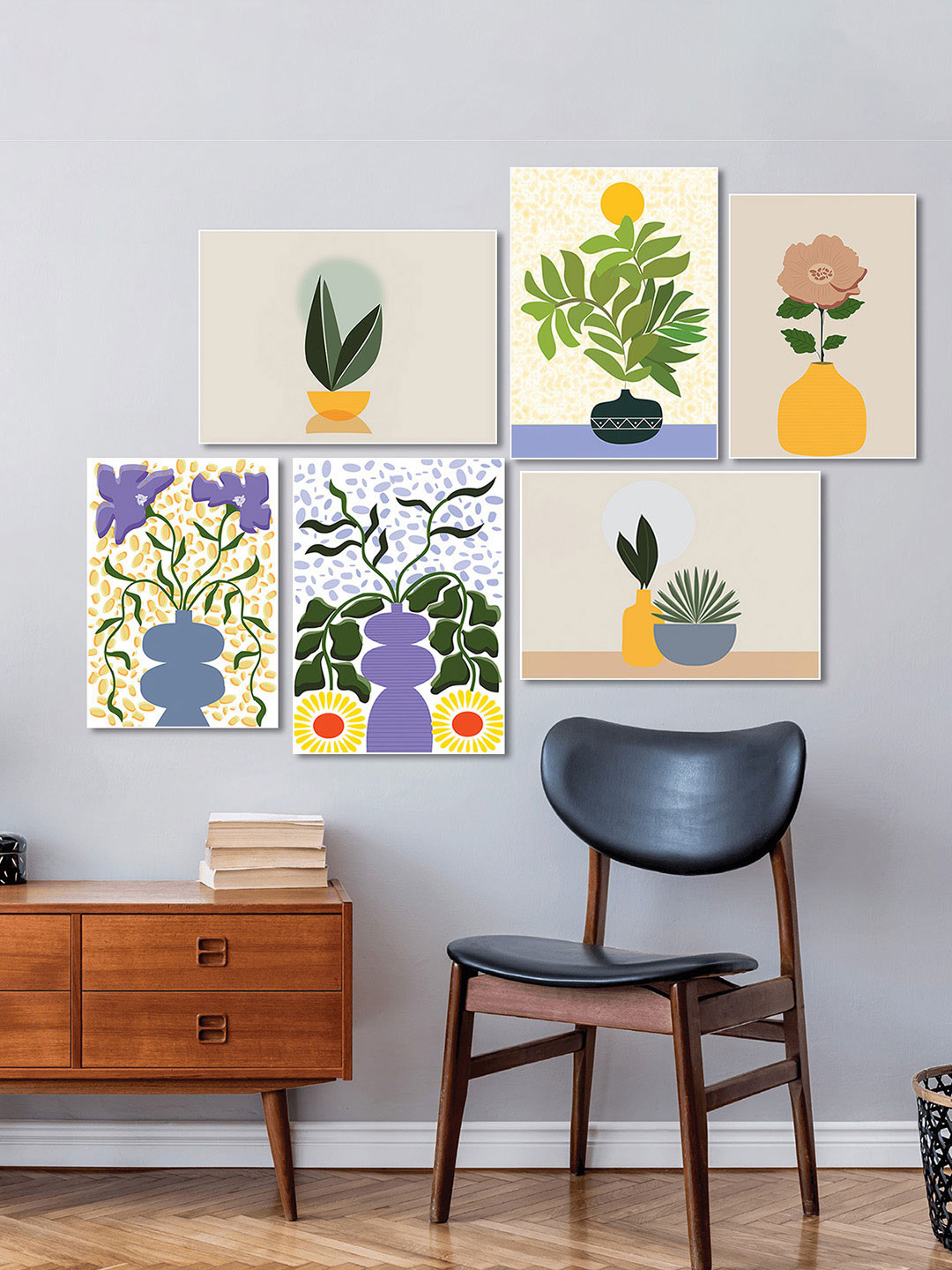 nestroots Serene White & Yellow 6 Piece Floral and Botanical Printed Canvas Wall Paintings