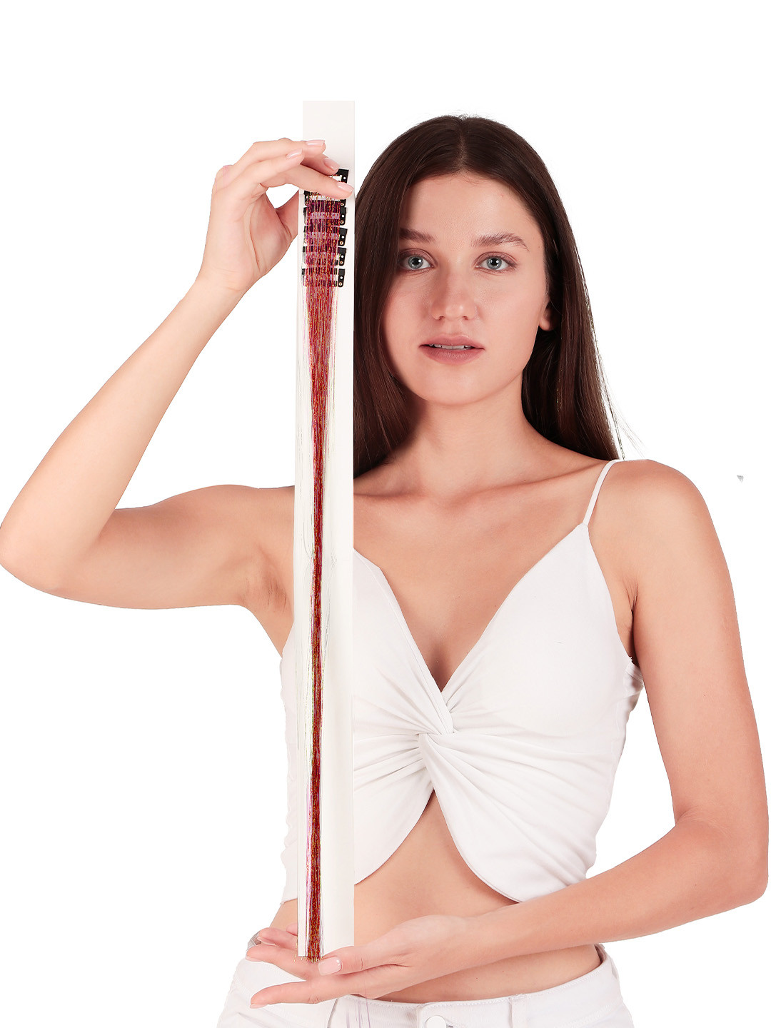 Secret Lives Set Of 6 Synthetic Fiber Clip In Hair Tinsel Extensions - Dark Red