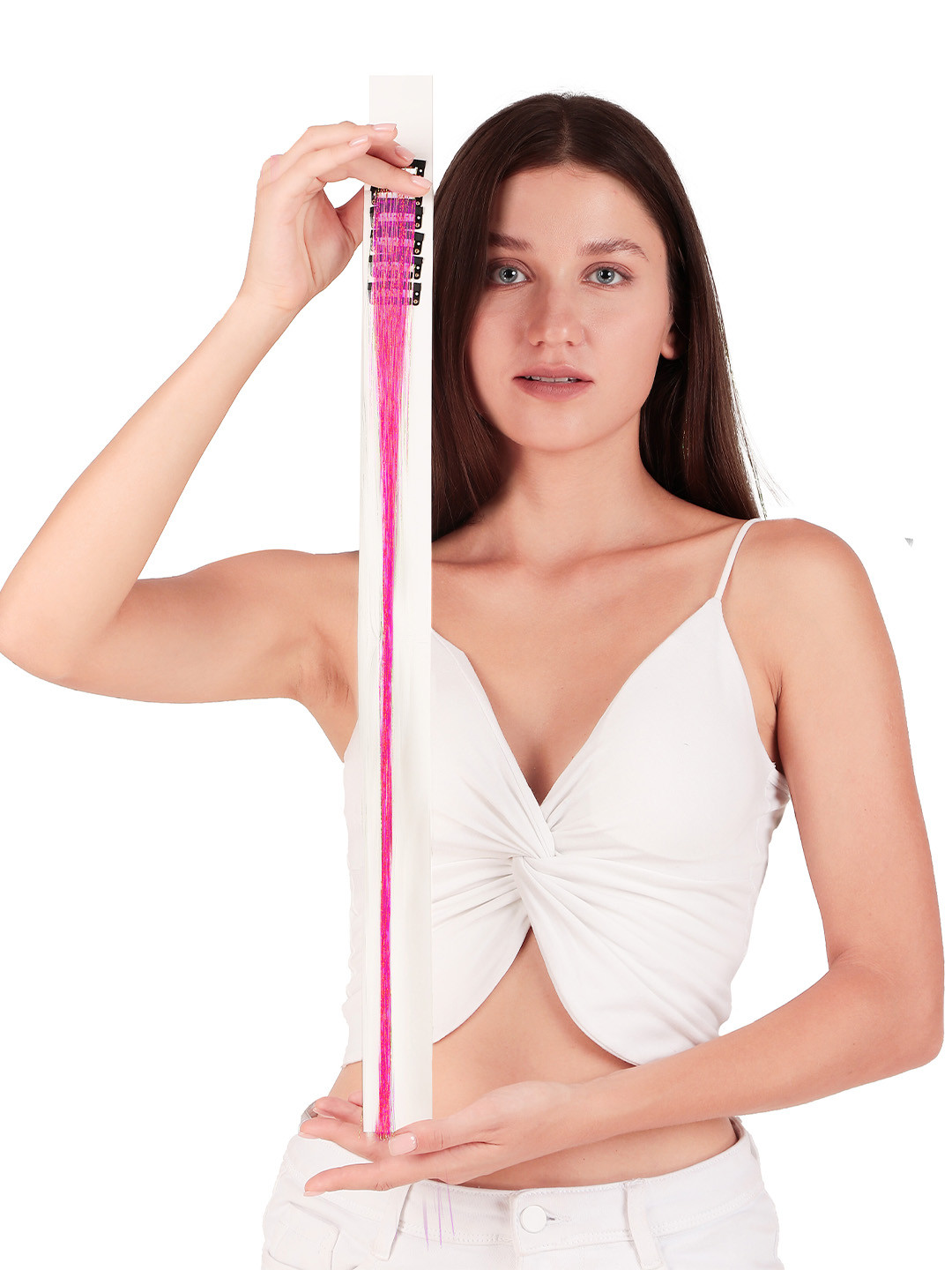 Secret Lives Set Of 6 Synthetic Fiber Clip In Hair Tinsel Extensions - Pink