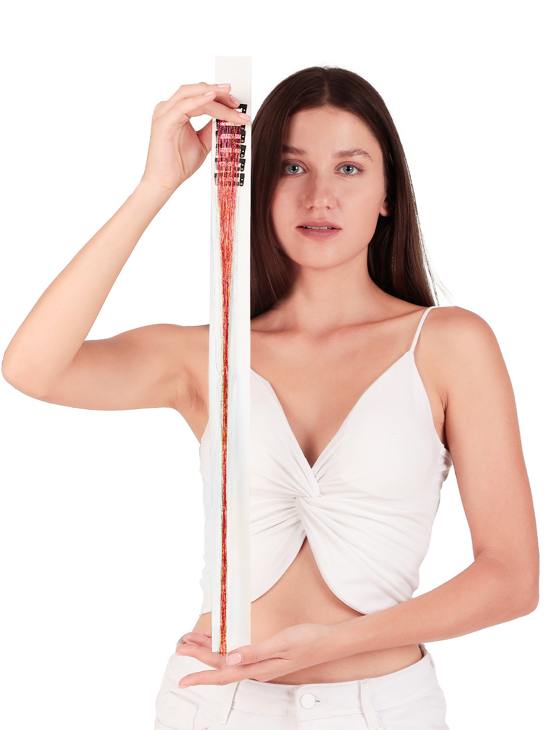 Secret Lives Set Of 6 Synthetic Fiber Clip In Hair Tinsel Extensions - Red