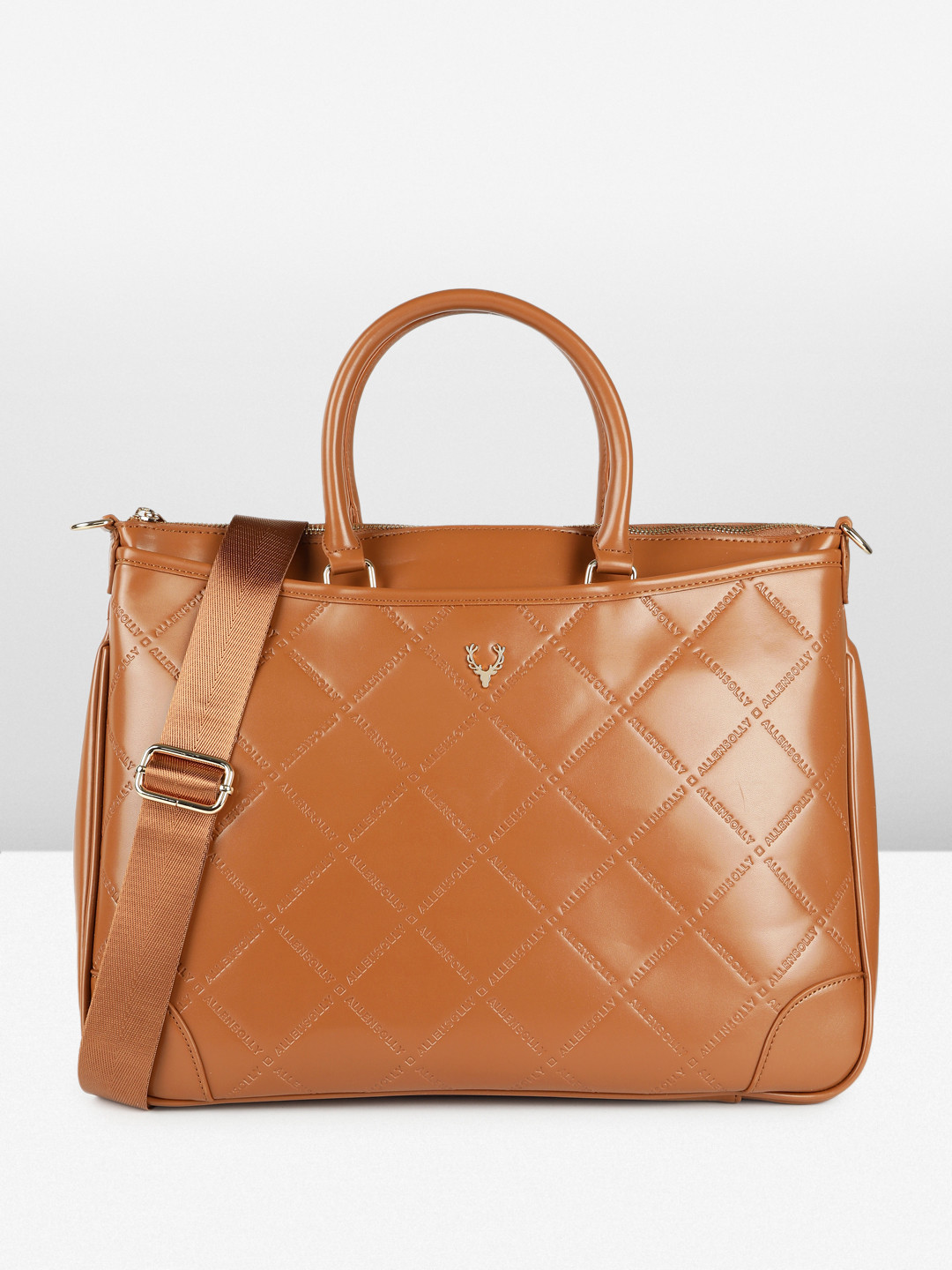 Allen Solly Brand Logo Debossed Self-Design Laptop Handheld Bag with Crossbody Strap