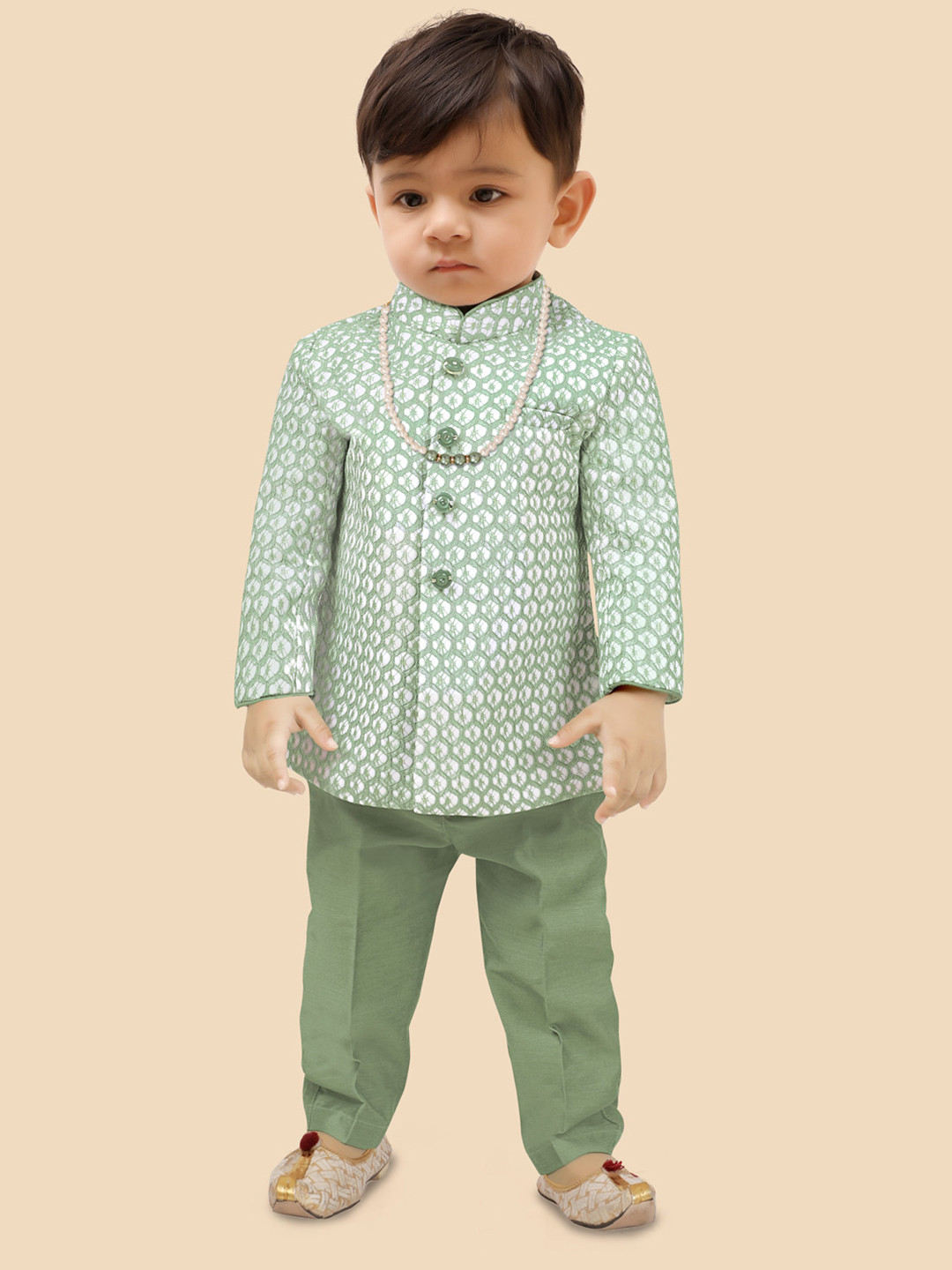 Ethniks Neu-Ron Boys Printed Straight Kurta with Pyjamas with Mala
