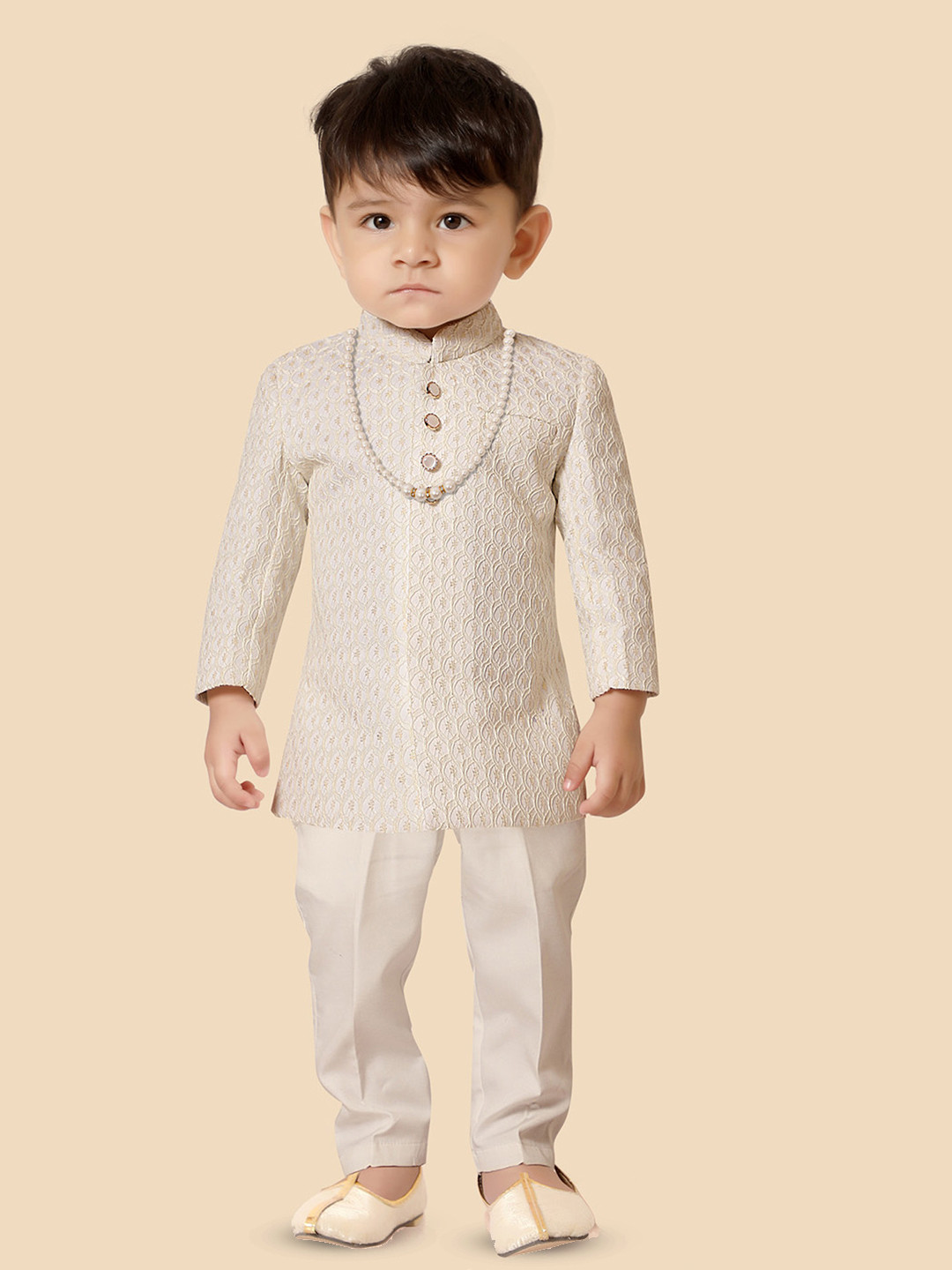 Ethniks Neu-Ron Boys Embroidered Thread Work Straight Kurta with Pyjamas with Mala