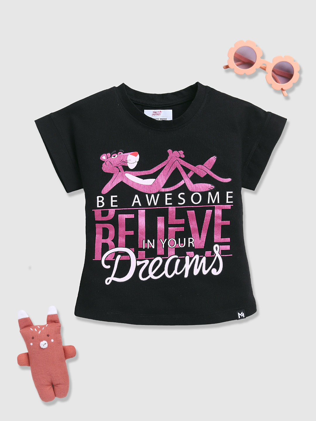 YK X Minute Mirth Pink Panther Print Extended Sleeves Sheen Cotton Top