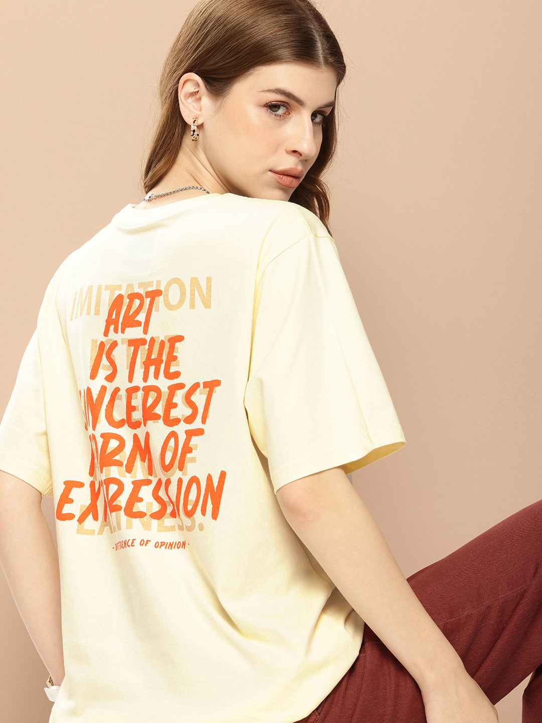 Difference of Opinion Printed Drop-Shoulder Sleeves Oversized Pure Cotton T-shirt