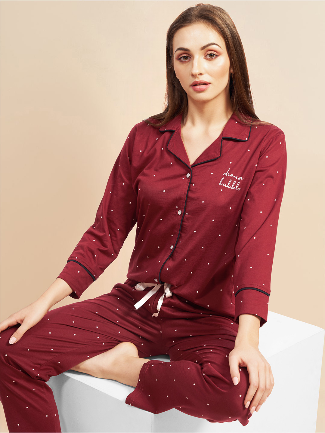 PASTEL CLIP Women Polka Dots Printed Night suit