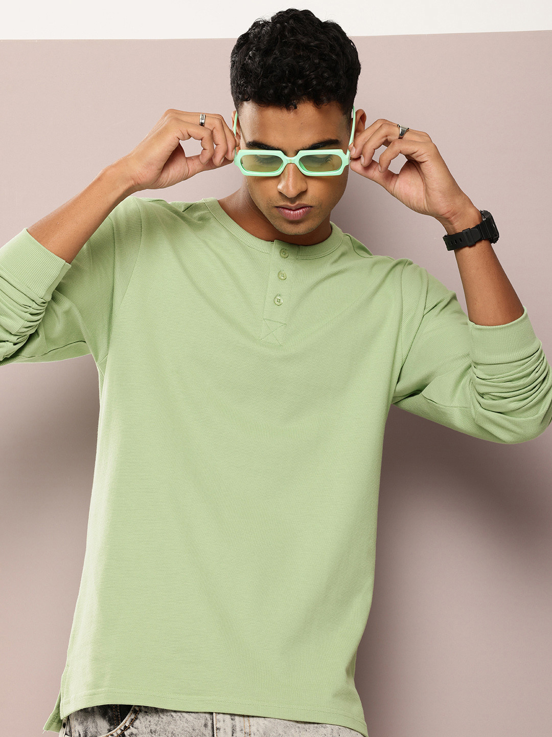 DILLINGER Men Airtex  Henley Neck T-shirt