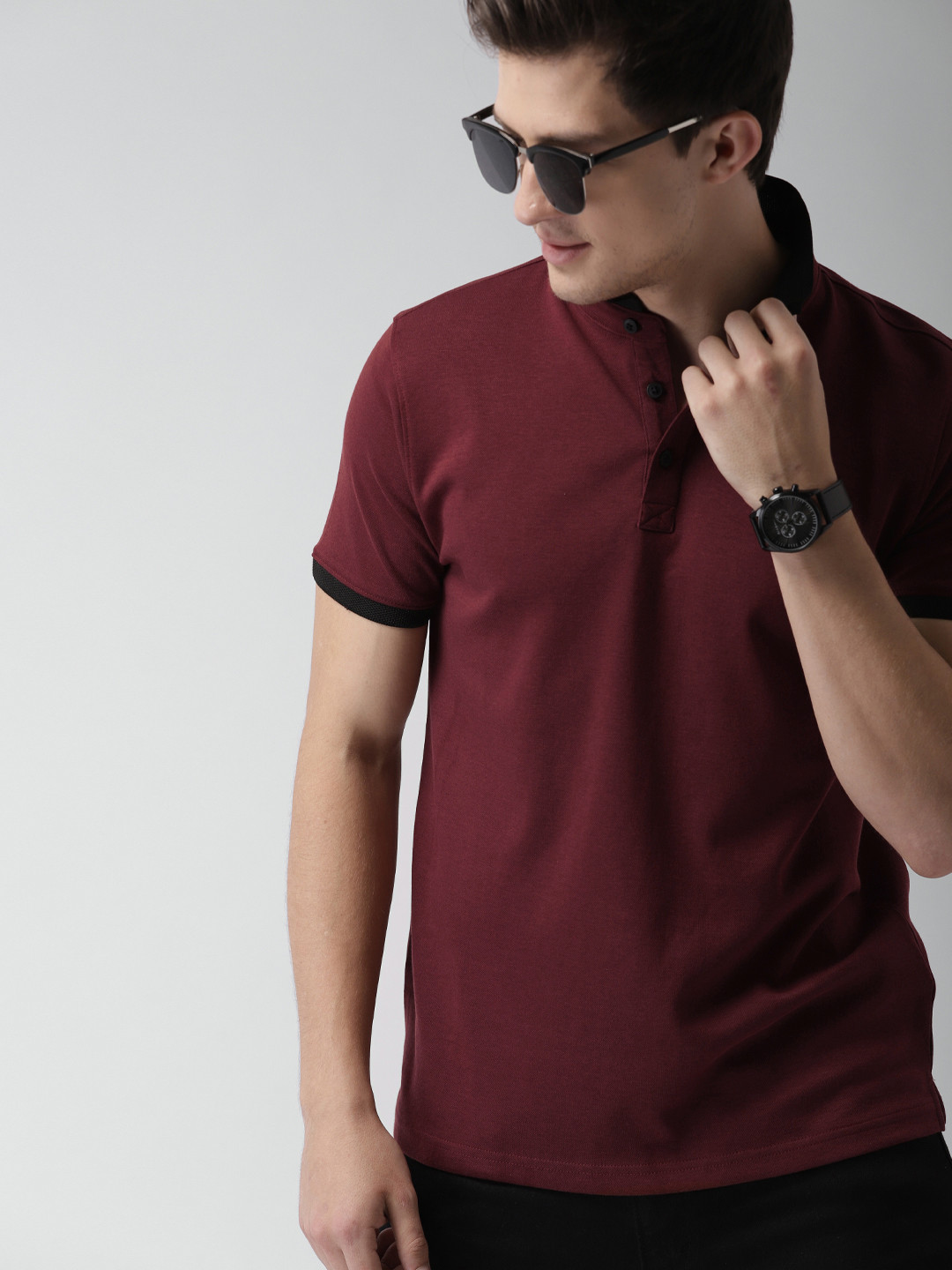 Mast & Harbour Men Maroon Solid Polo T-shirt