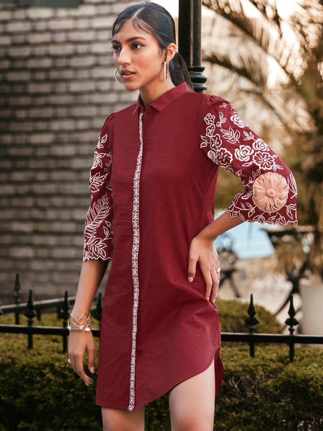 AUTUMN LANE Women Embroidered Shirt Dress