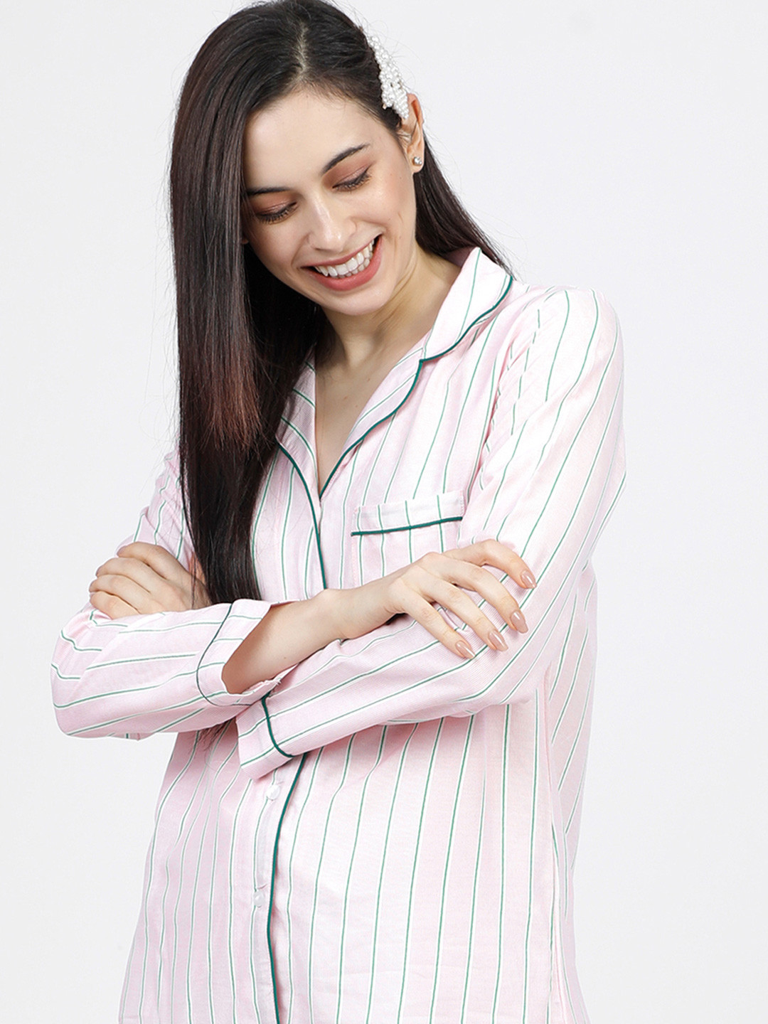 Tokyo Talkies Women Striped Sleep Shirt