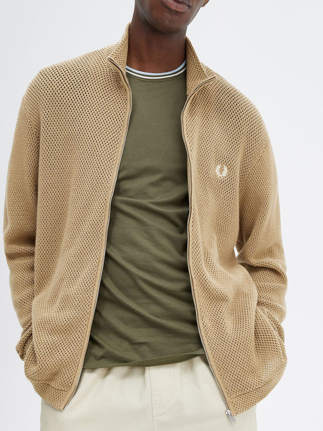 Fred Perry Men Self Design Mock Collar Ribbed Cotton Sweatshirt