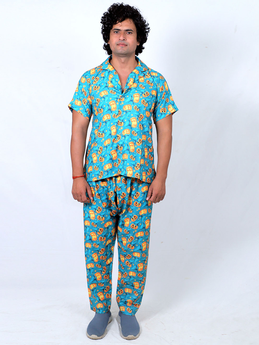 TILISM Printed Lapel Collar Neck Short Sleeves Pure Cotton Shirt With Pyjamas