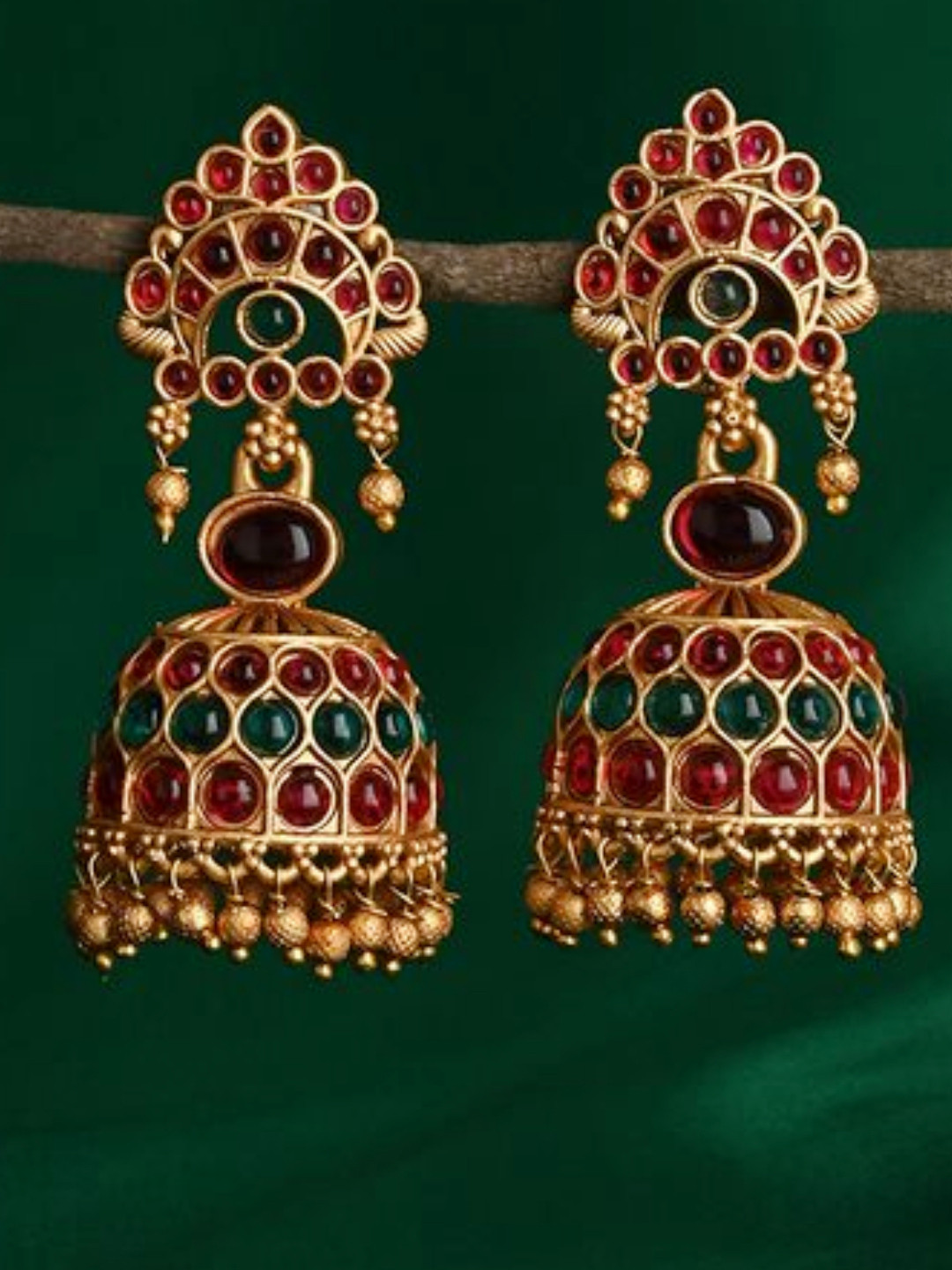 Fida Gold-Plated Geometric Temple Jhumkas Earrings