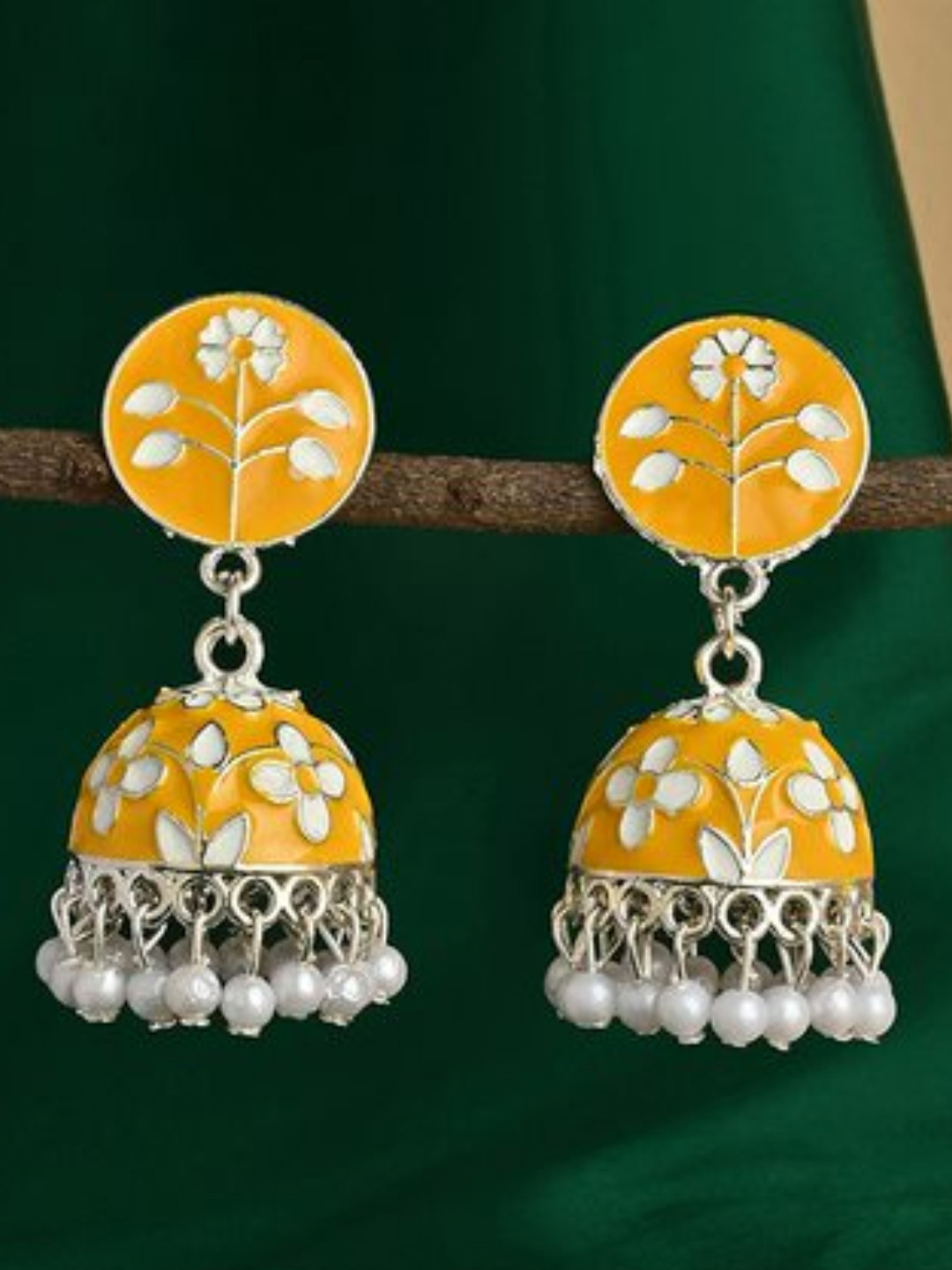 Fida Silver-Plated Pearls Beaded Floral Jhumkas