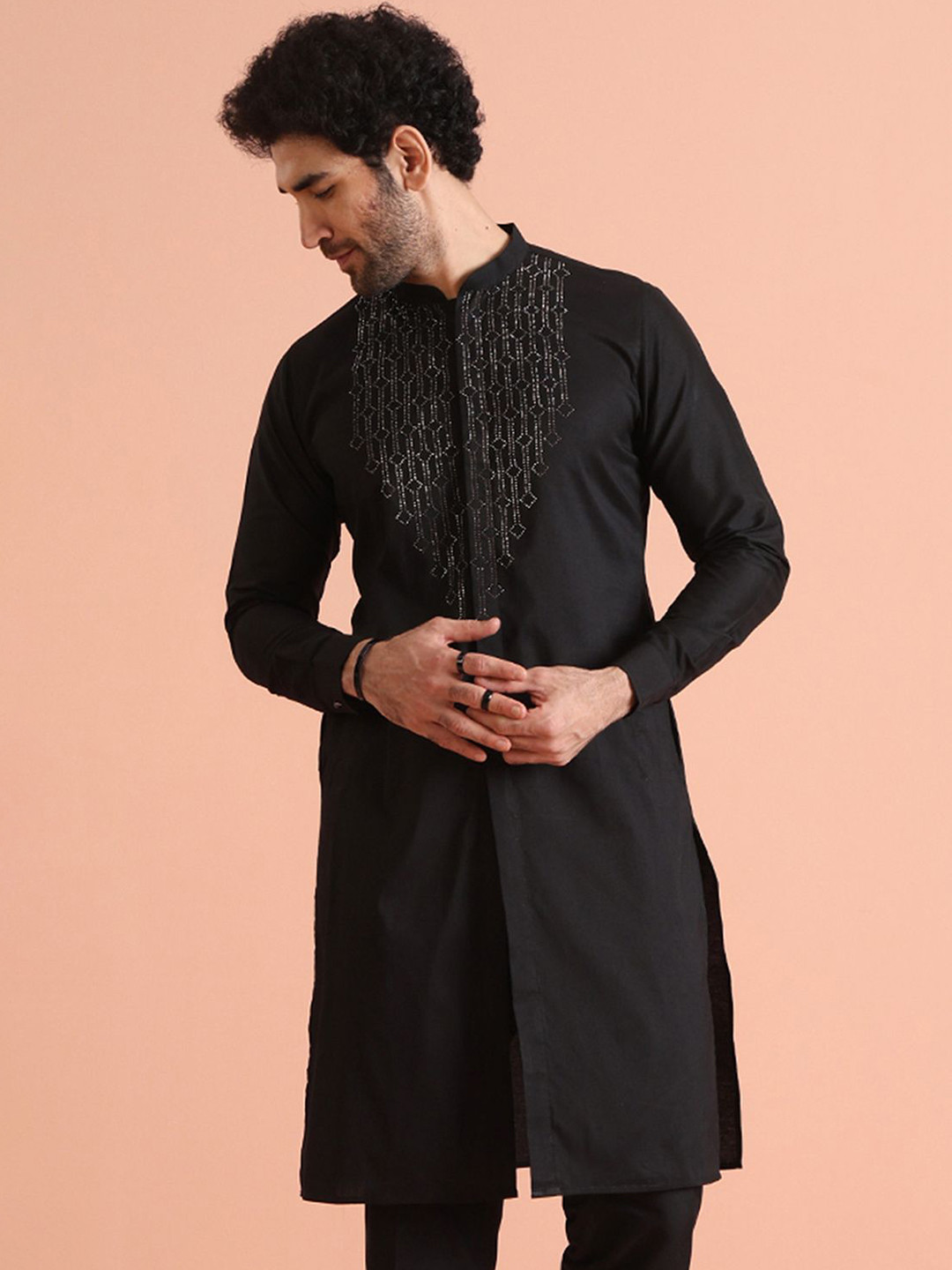 KISAH Men Rhine Stone Regular Fit Embellished Kurta