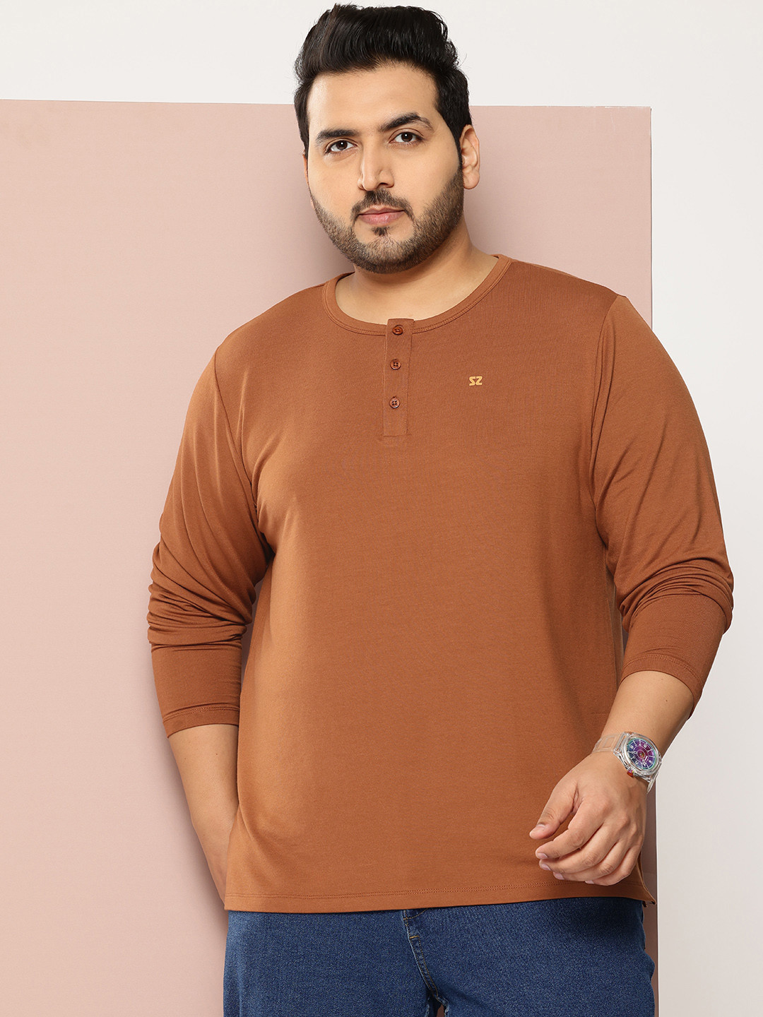 Sztori Plus Size Henley Neck T-shirt