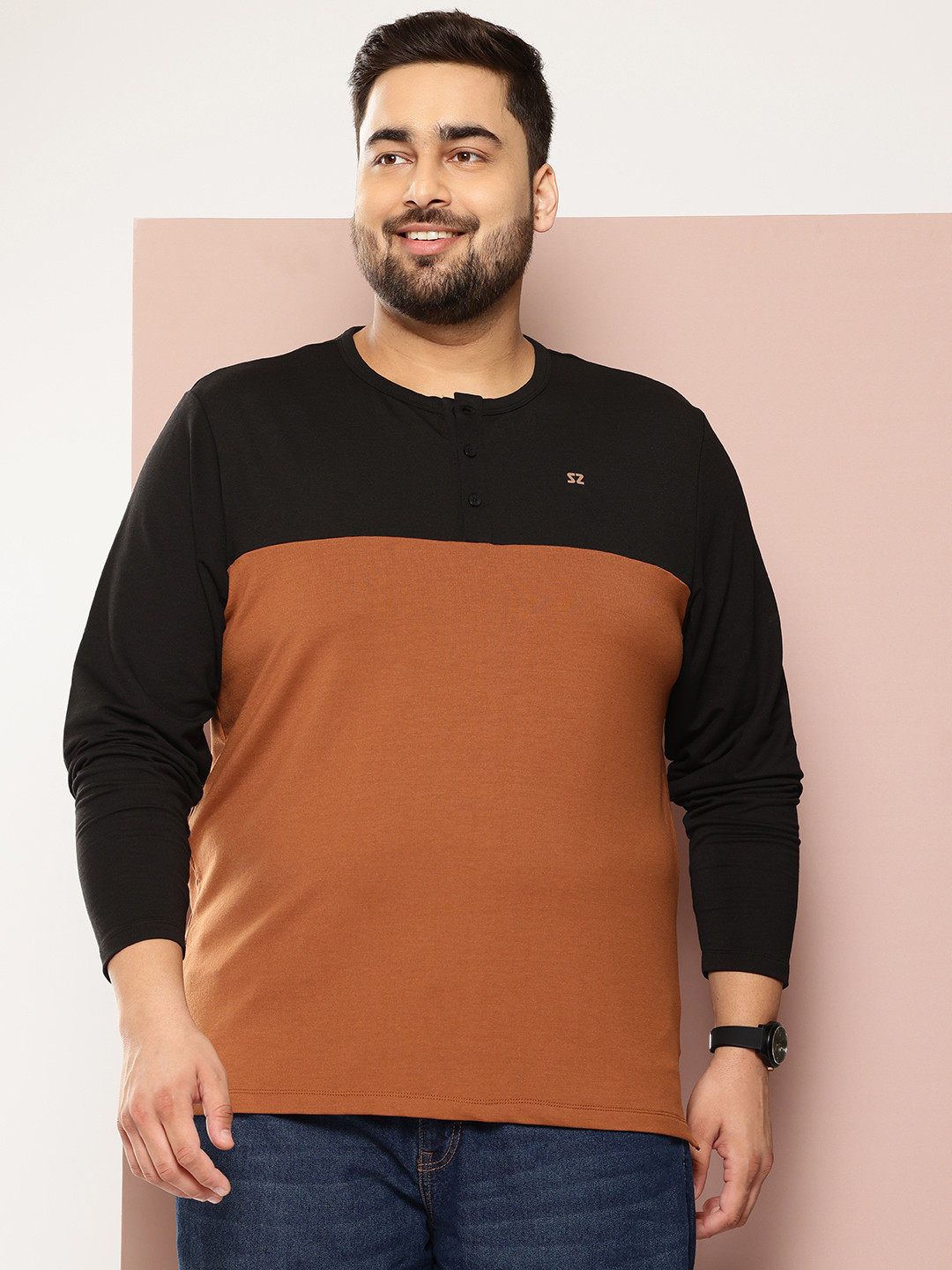 Sztori Plus Size Henley Neck T-shirt