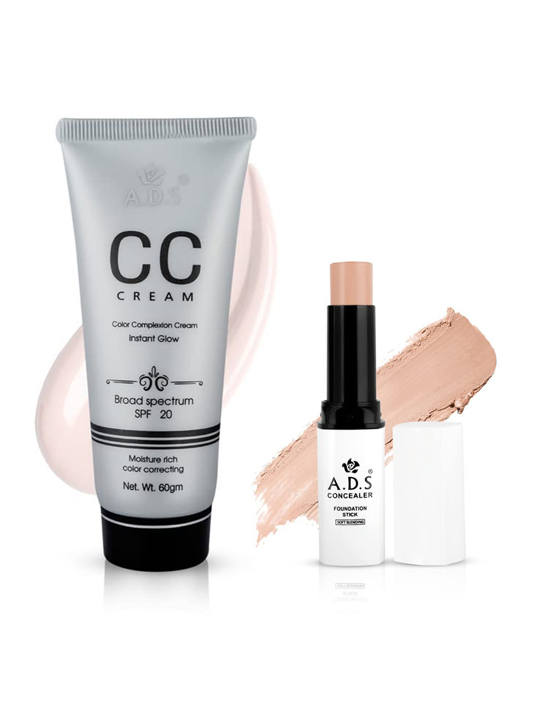 A.D.S Flawless Finish Foundation & Concealer Duo Makeup Combo-Shade 01