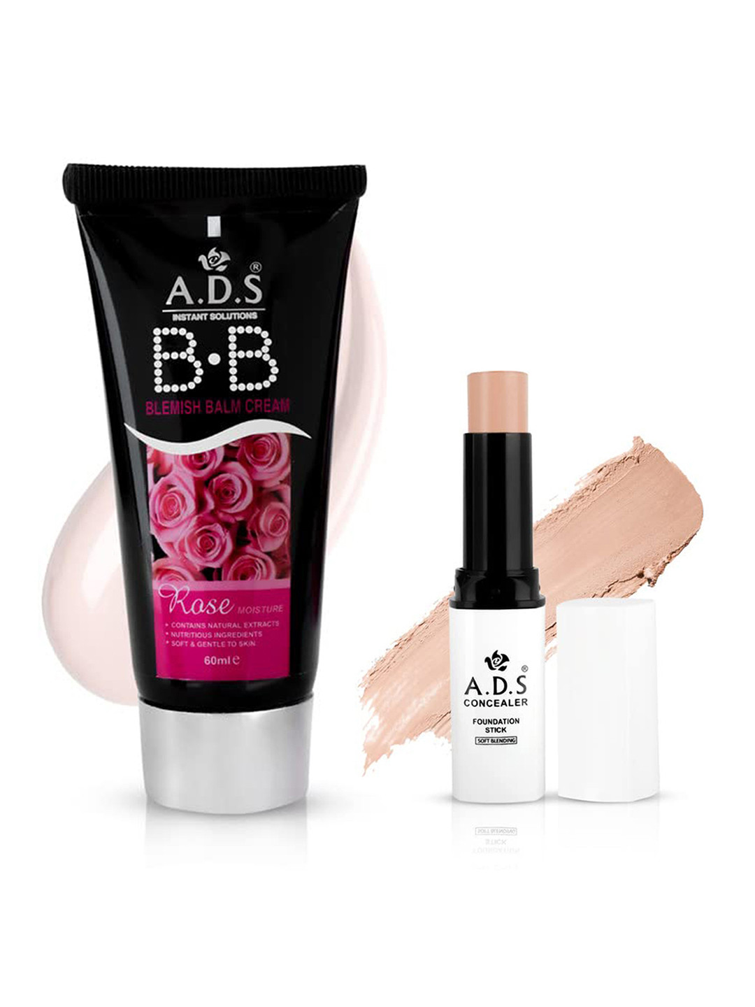A.D.S Set Of 2 Flawless Finish BB Cream & Concealer Duo Makeup Combo-Shade 02
