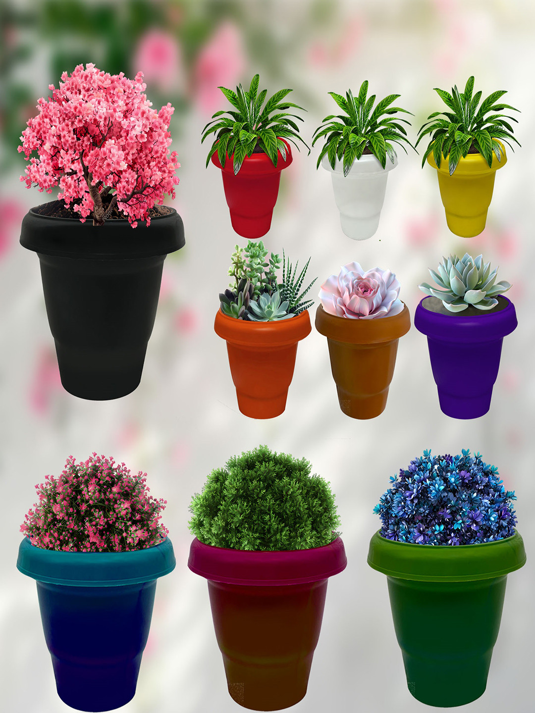 Urban Choice Red 4 Pieces Textured Non-Hanging Artificial Pot