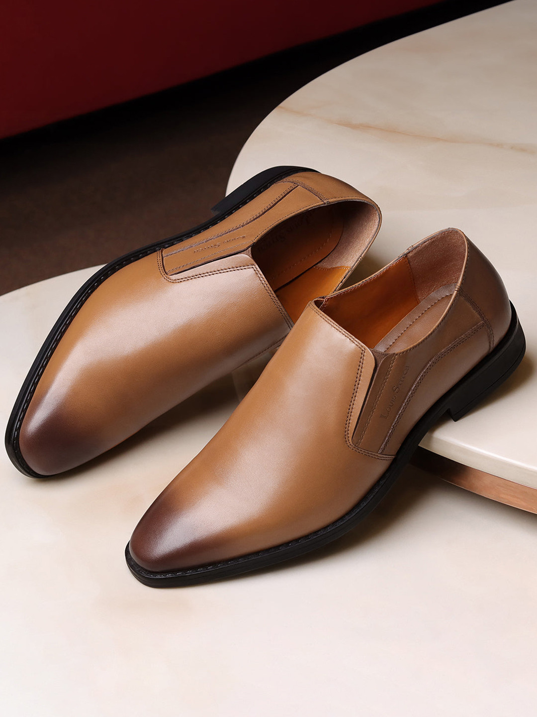 LOUIS STITCH Men British Tan Premium Egyptian Crust Leather Formal Slip-Ons