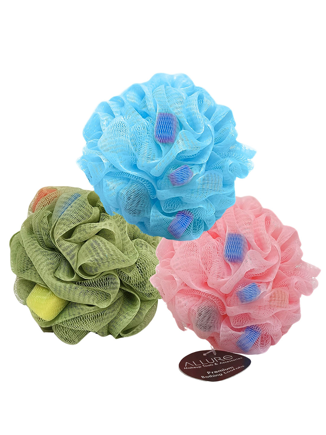 Allure Pack of 2 Assorted Coloured Large Bathing Sponge Loofah