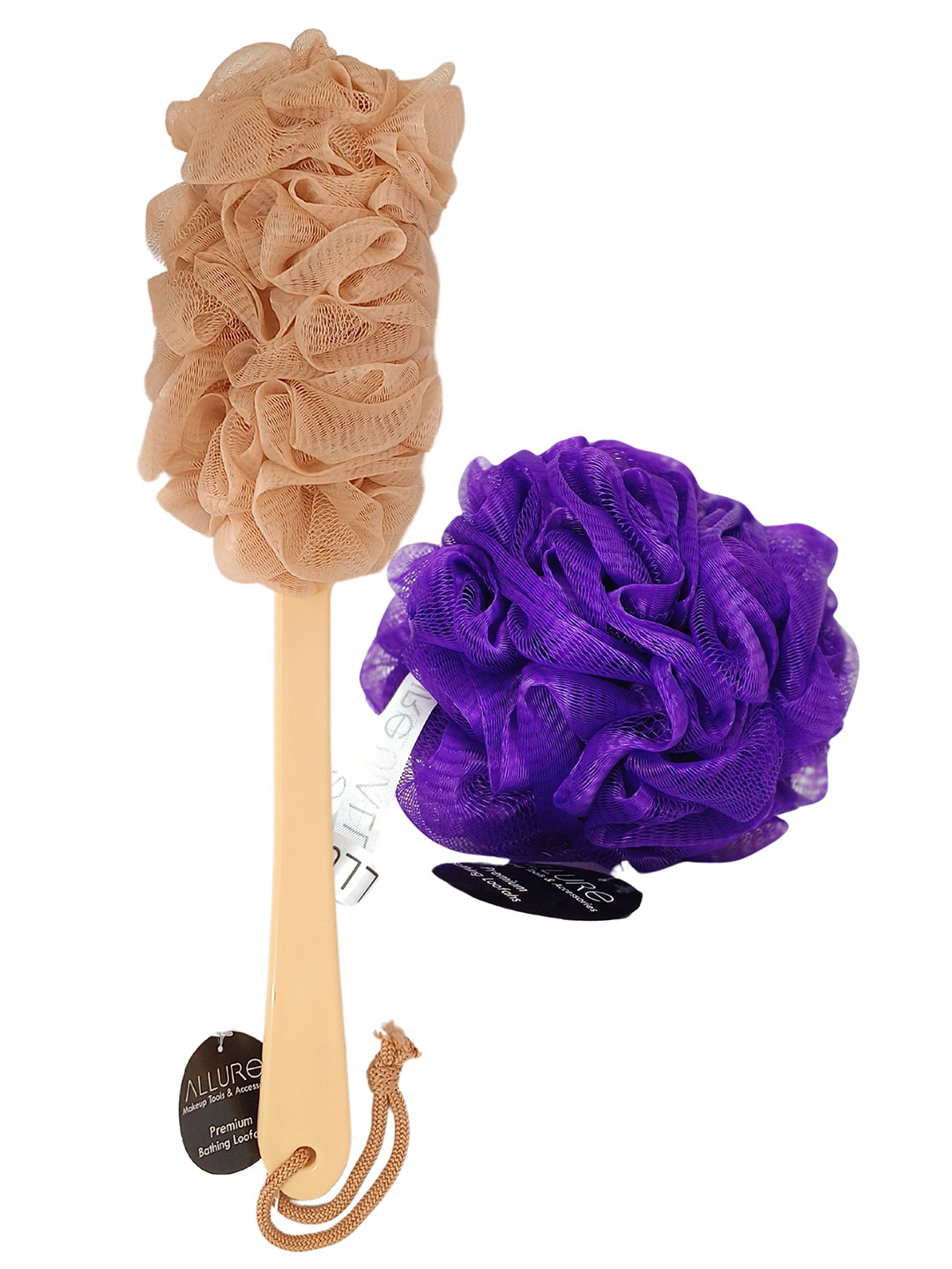 Allure Pack of 2 Assorted Colored Bath Brush & Loofah Set