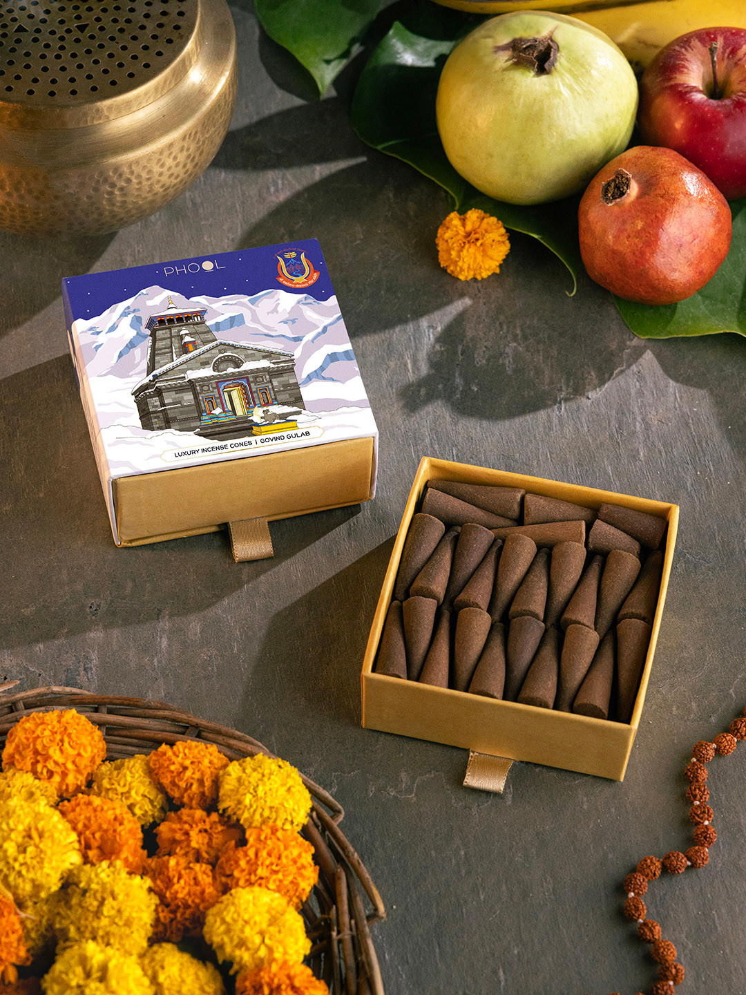 Phool Kedarnath Govind Gulab Dhoop Cone - 40 Pcs Incense Cones