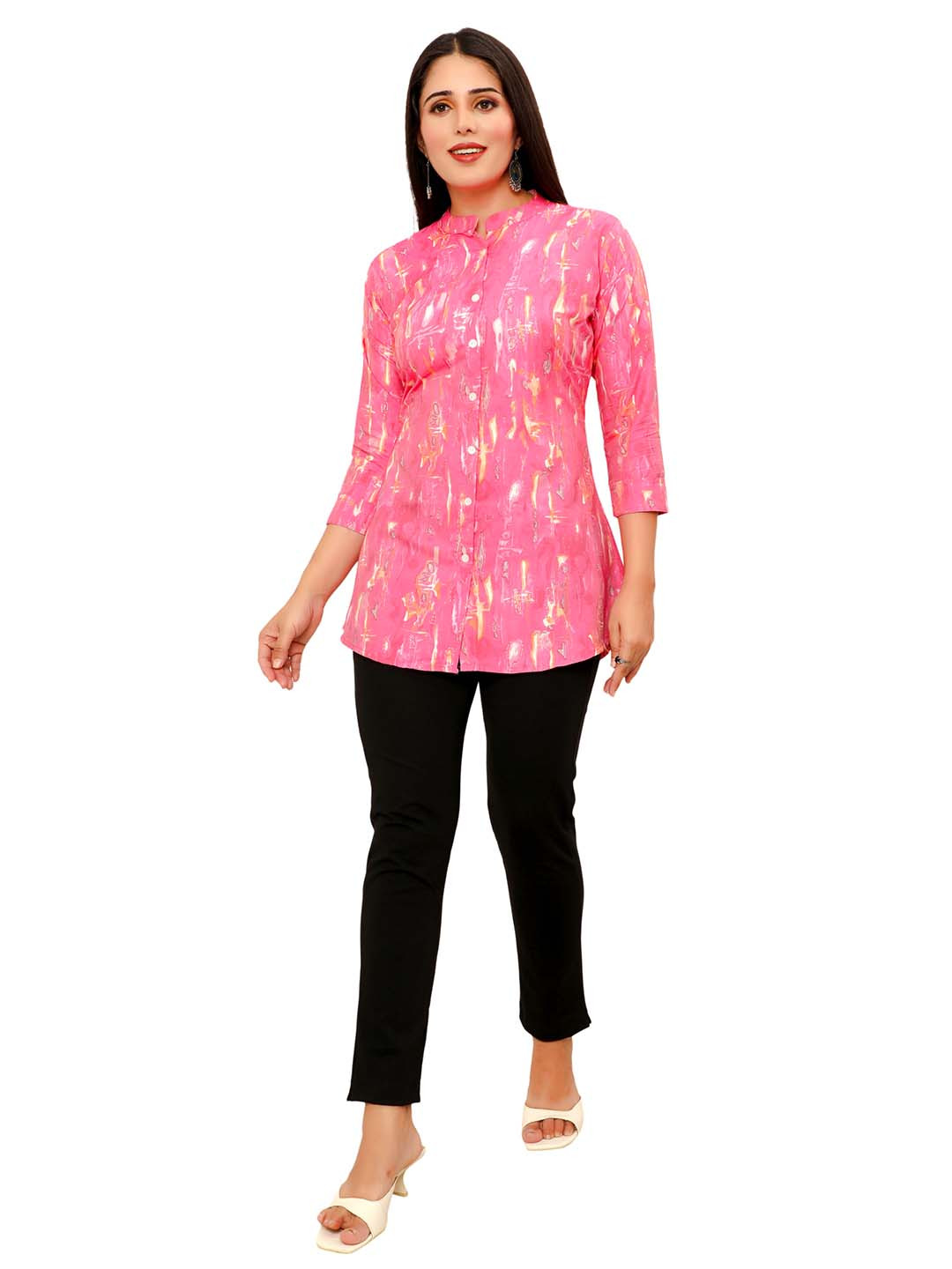 Hy Fashion Women Mandarin Collar Printed Ethnic Tunic