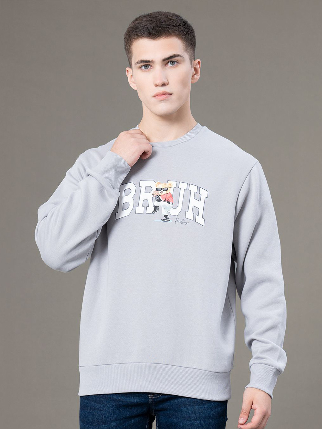 Red Tape Men Graphic Print Fleece Round Neck Baggy Fit Sweatshirt