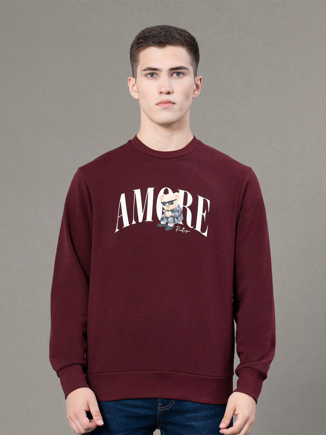 Red Tape Men Graphic Print Fleece Baggy Fit Sweatshirt