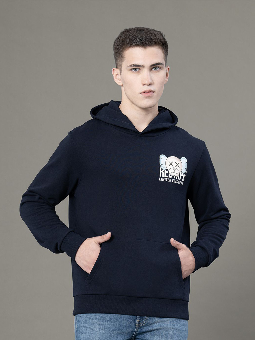 Red Tape Men Graphic Print Fleece Baggy Fit Hoodie