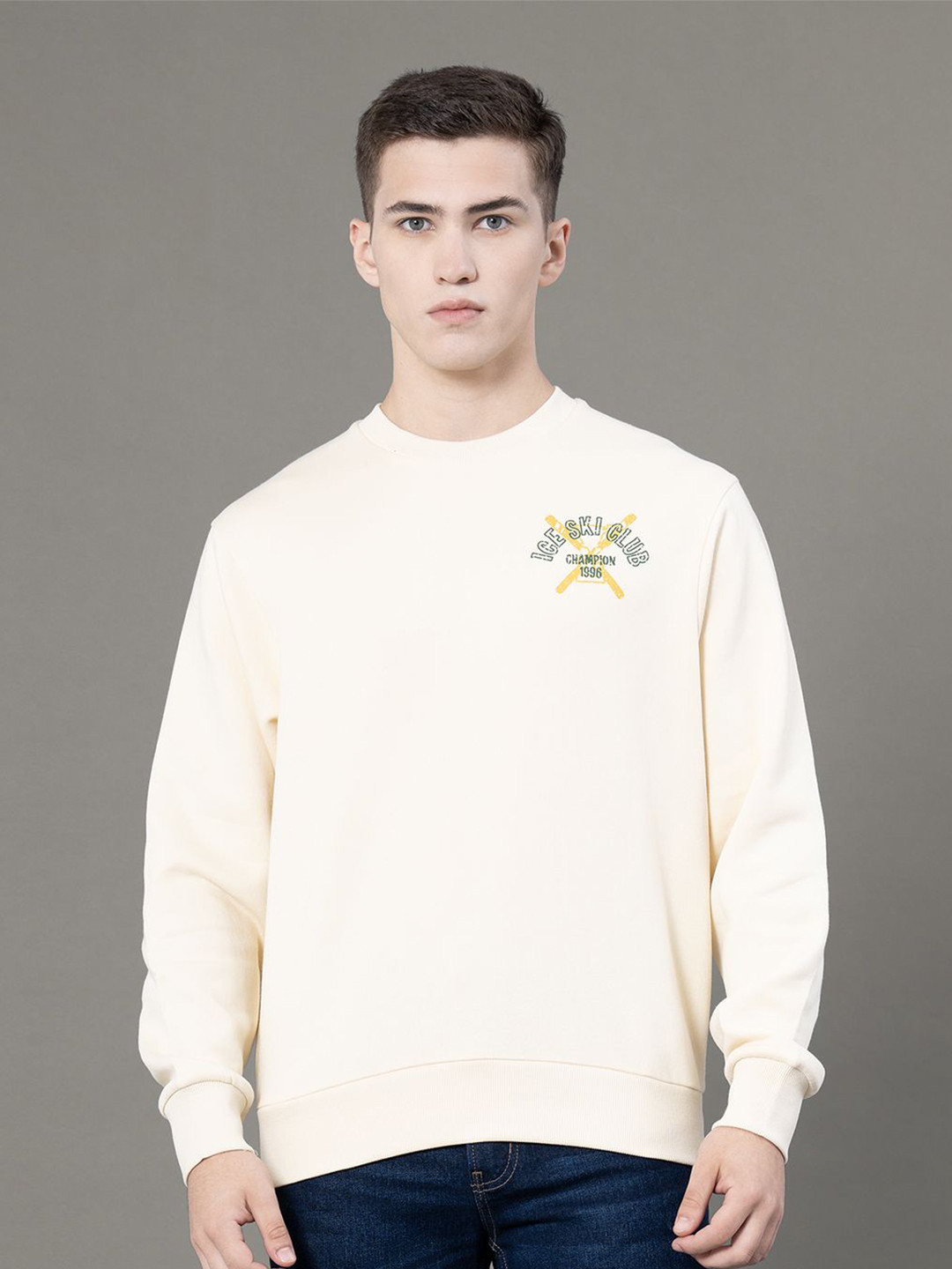 Red Tape Men Graphic Print Baggy Fit Fleece Sweatshirt