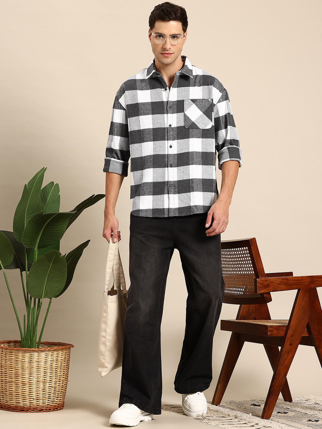 Mast & Harbour Buffalo Checked Casual Oversized Shirt