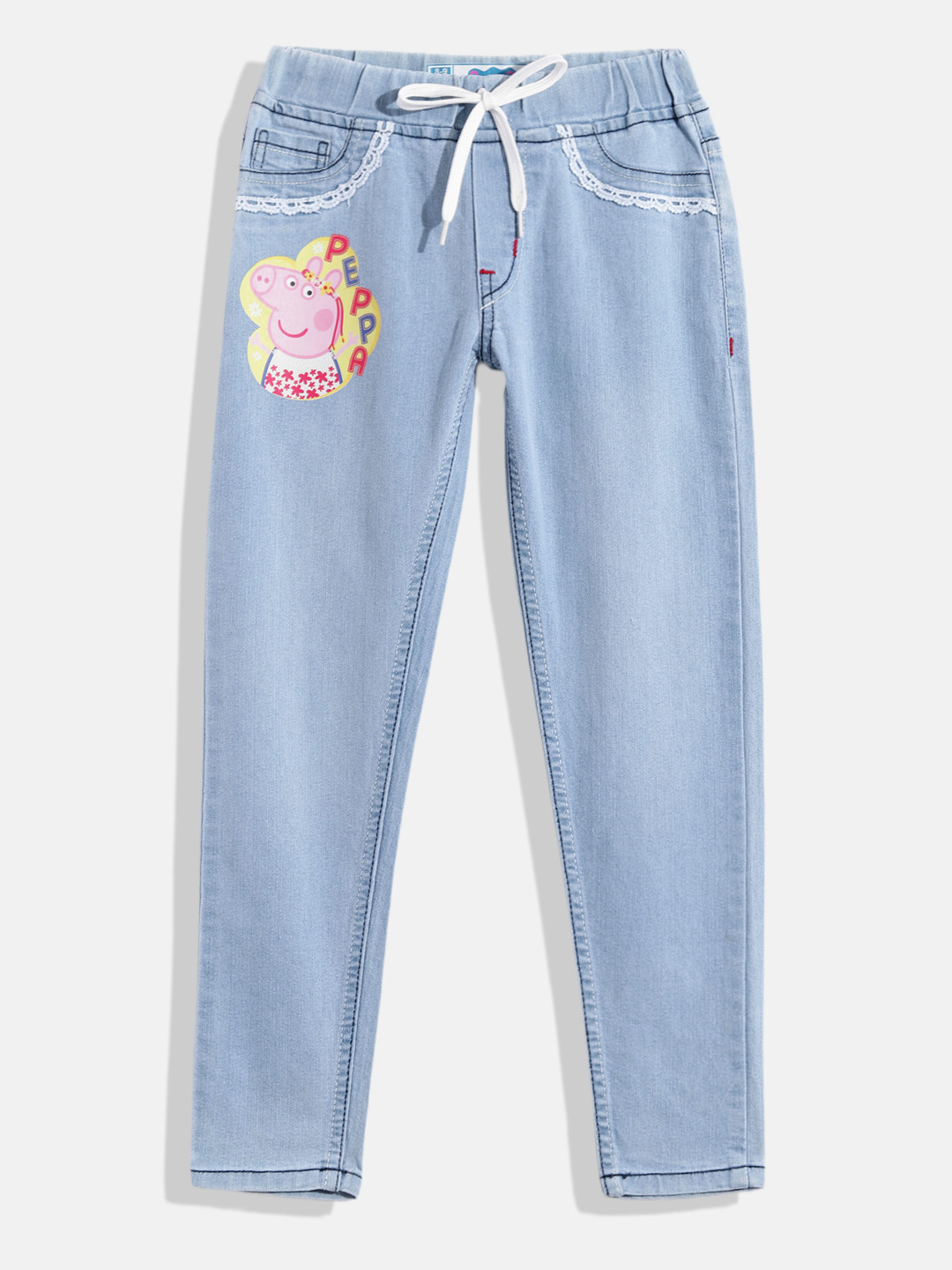 Here&Now X Game Begins Girls Peppa Pig Printed Lace-Up Detail Denim Jeggings