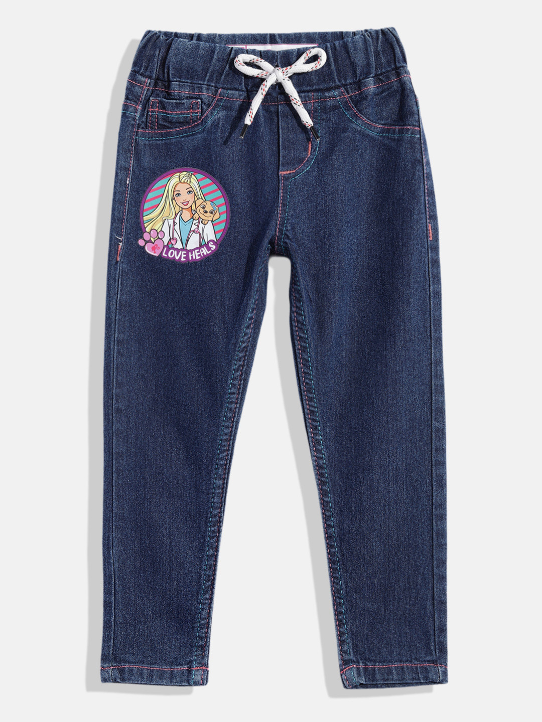Here&Now X Game Begins Girls Barbie Printed Denim Jeggings