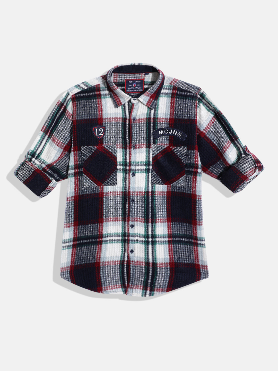 Monte Carlo Boys Acrylic Tartan Checked Textured Casual Shirt