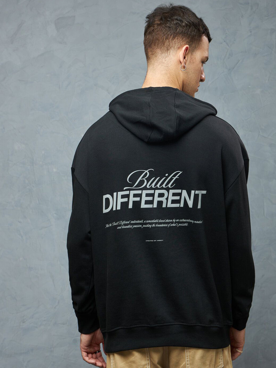 Weezy Men Cotton Round Neck Graphic Printed Oversized Hooded Sweatshirt