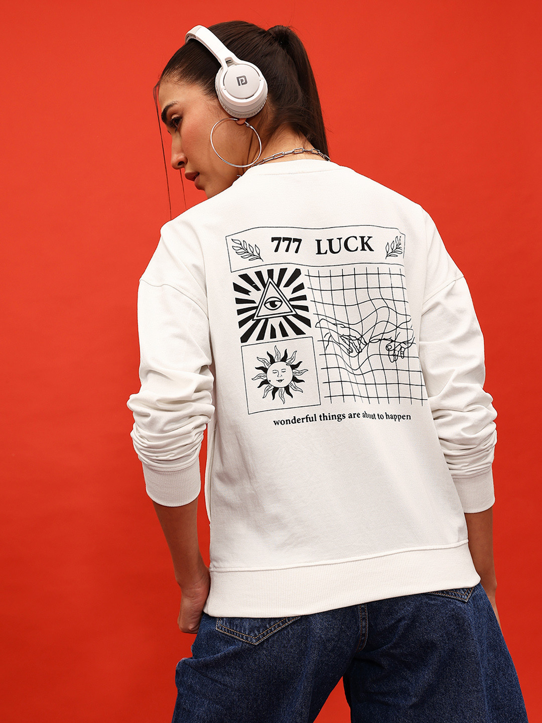 DressBerry Graphics Print Drop-Shoulder Sleeves Sweatshirt