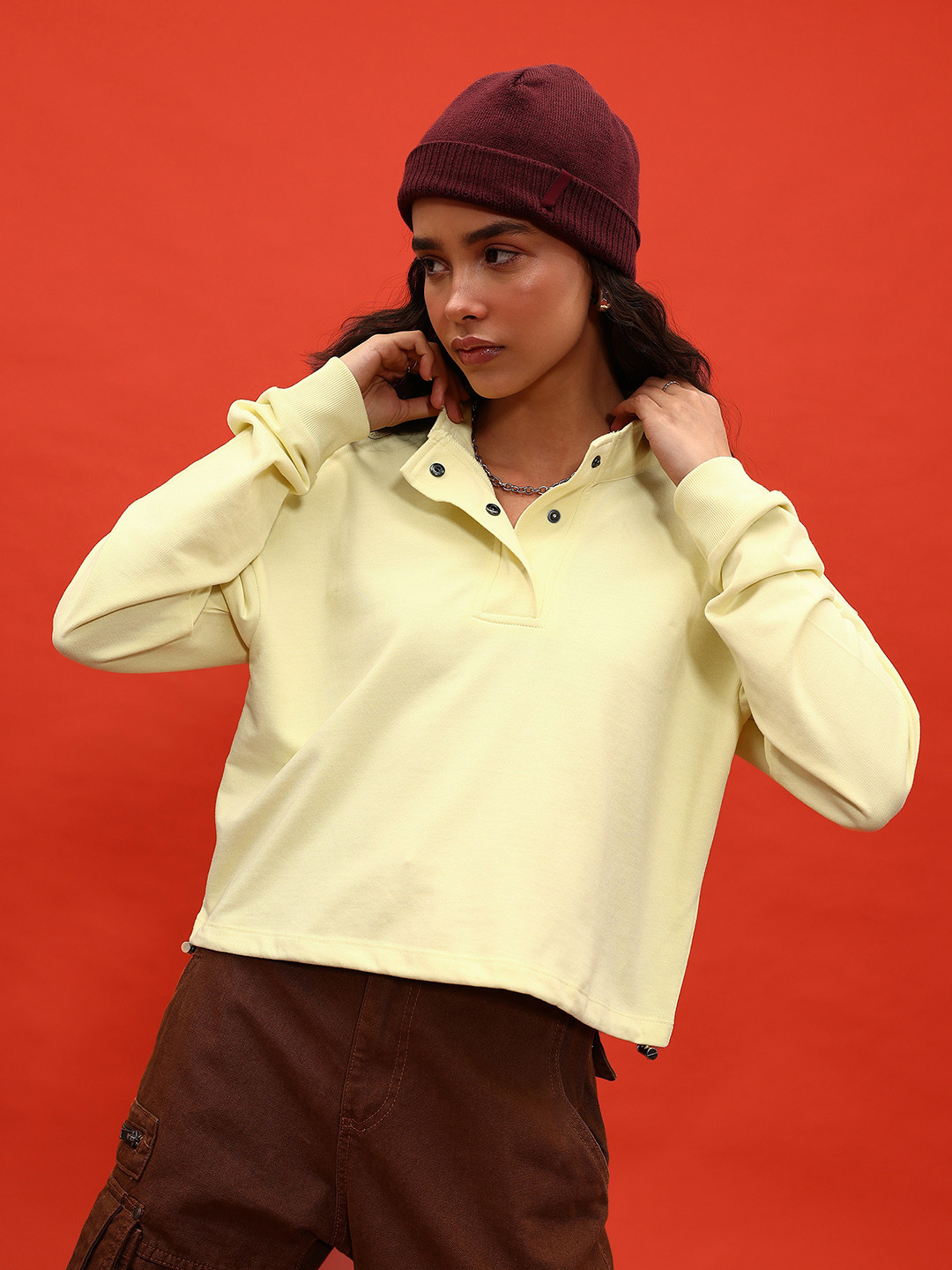 DressBerry Drop-Shoulder Sleeves Sweatshirt with Toggle Hem