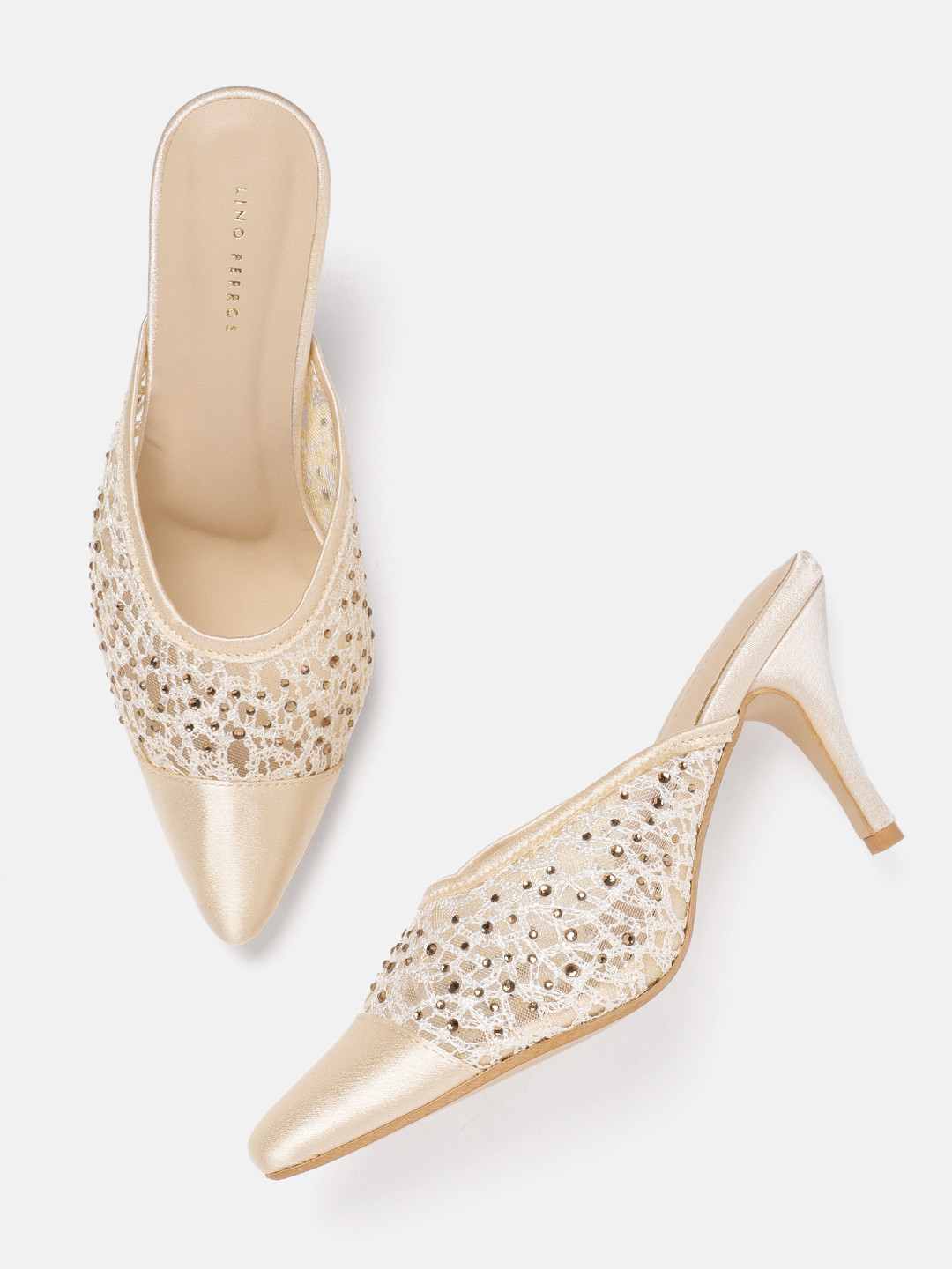 Lino Perros Woven Design Embellished Slim Heeled Mules