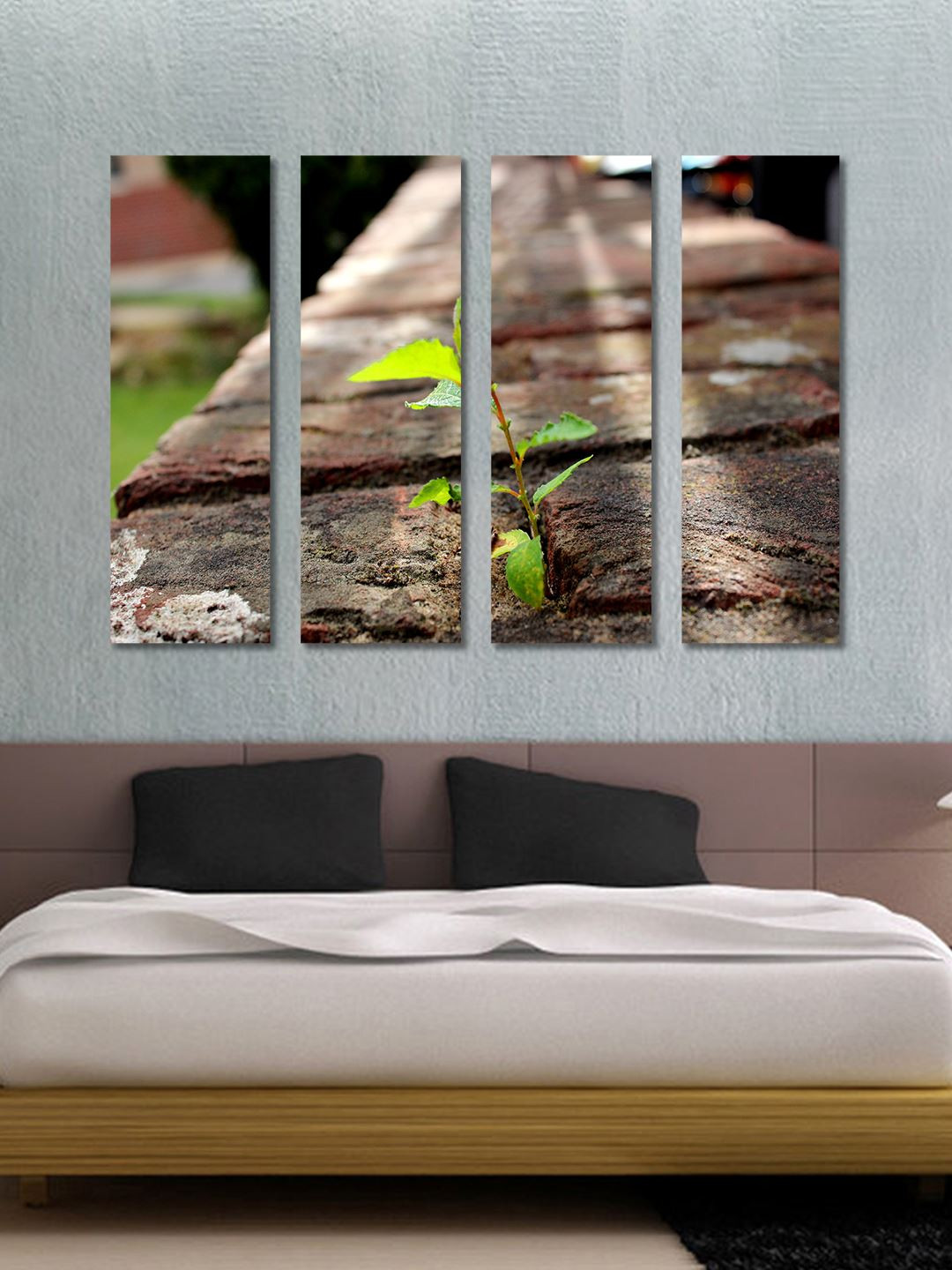 999Store Multicoloured 4 Panel Green Leaf Wall Art