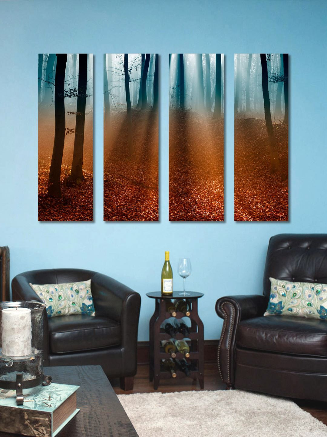 999Store Forest trees MDF 4 Piece Wall Rectangle Photographs Wall Art -29 x 10 In