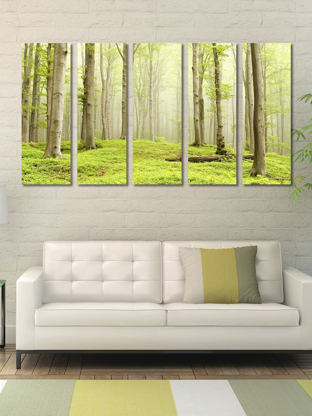 999Store Forest Flowing River Canvas 5 Piece Wall Rectangle Paintings Wall Art -10 x 29 In
